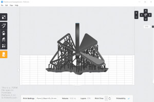 Captura de pantalla de un archivo .form en Formlabs PreForm 2.12