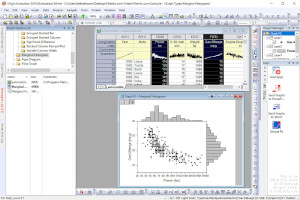 Captura de pantalla de un archivo .opju en OriginLab Origin