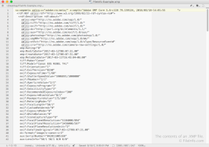 Captura de pantalla de un archivo .xmp en TextWrangler